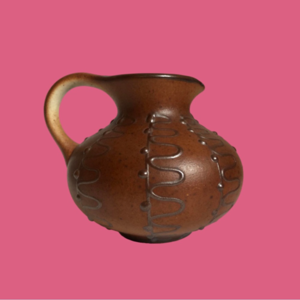 Unusual vintage squat pottery jug brown autumnal boho